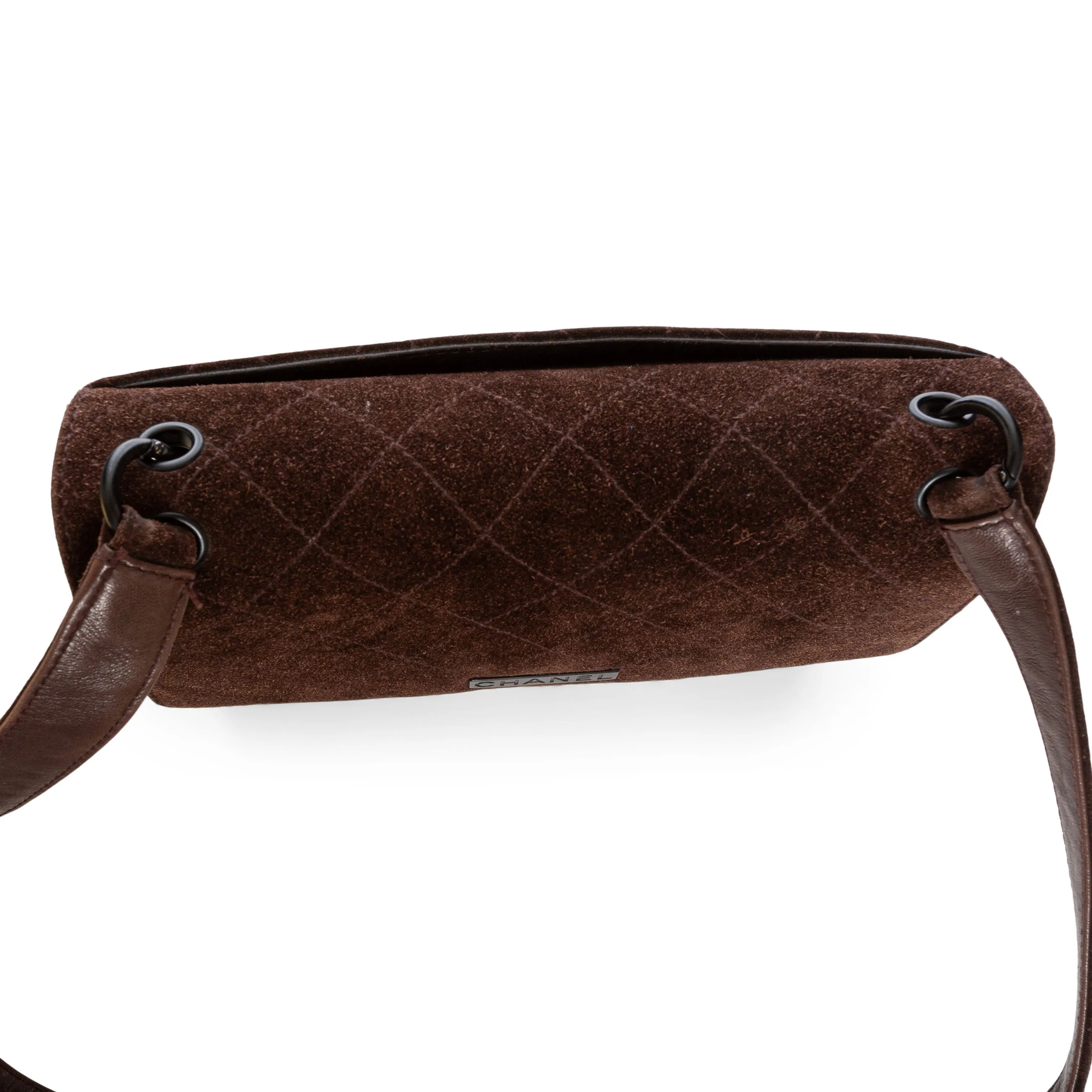 1990s Brown Suede Leather Quilted Shoulder Bag