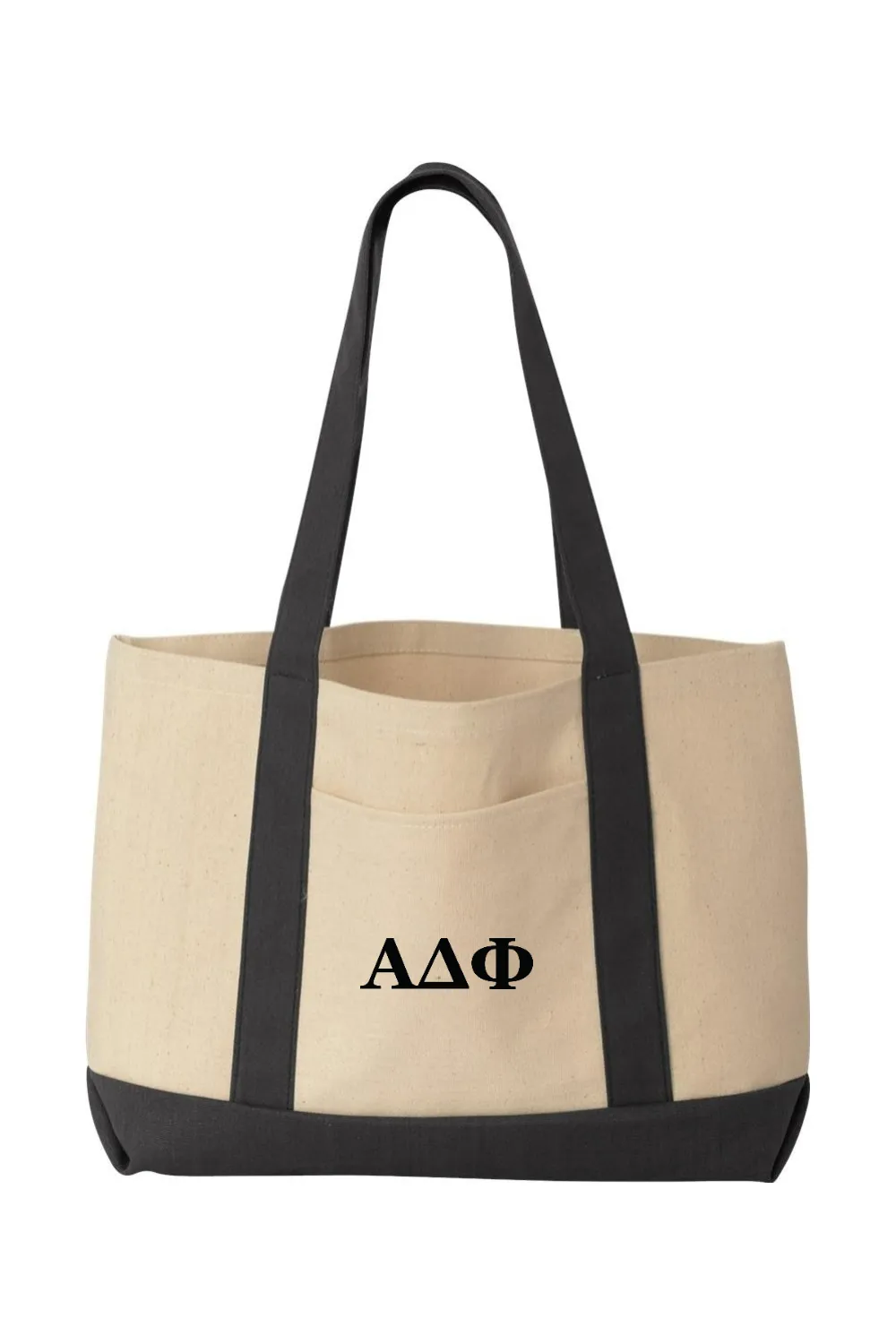 Alpha Delta Phi - Cotton Canvas Tote - Black Embroidered Letters