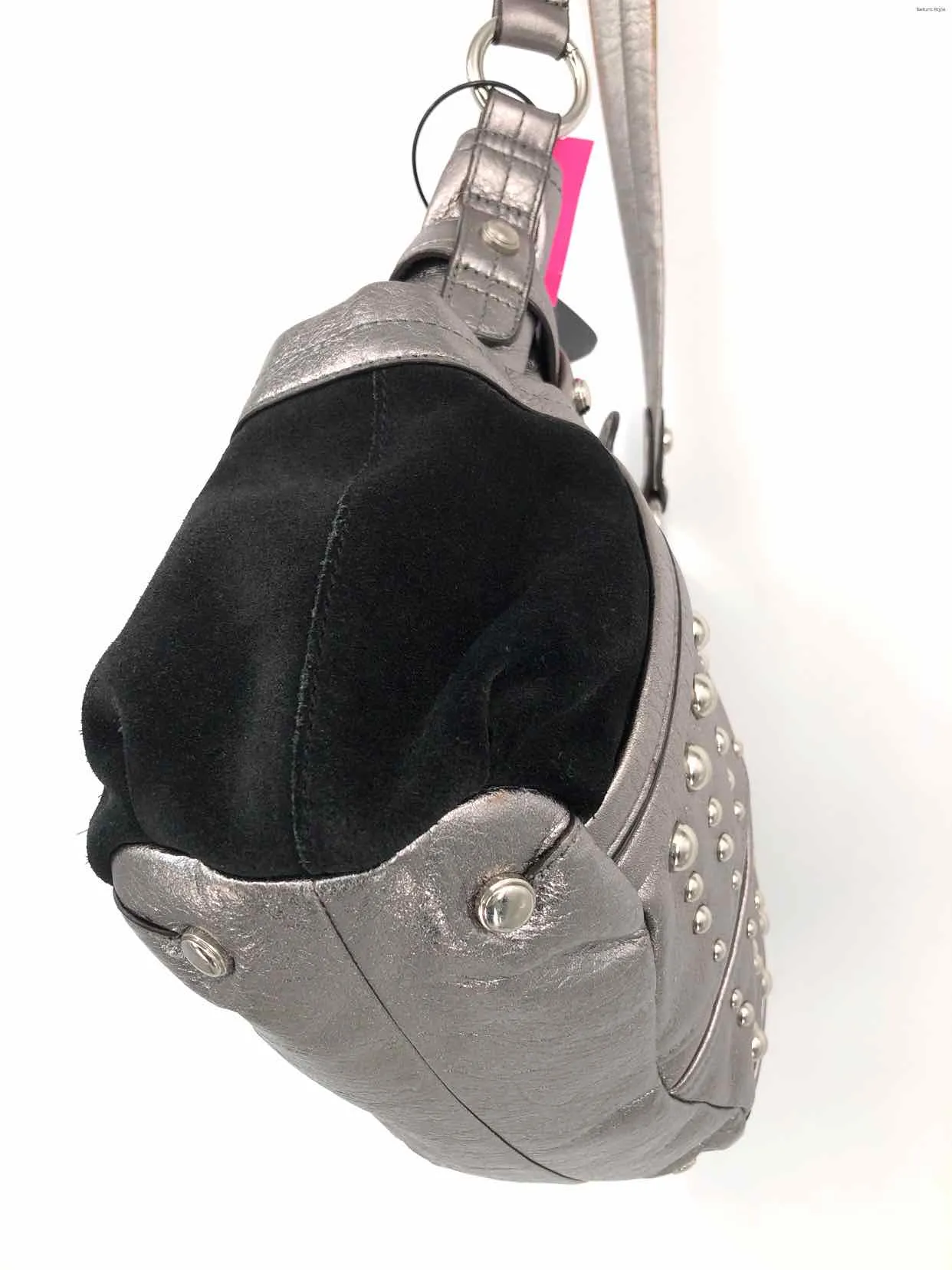 B MAKOWSKY Silver Black Leather Studded Shoulder Bag Purse