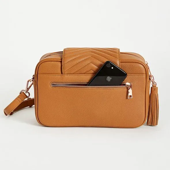 Baby Bag/Pram Organiser- Baebina Crossbody Leather Tan