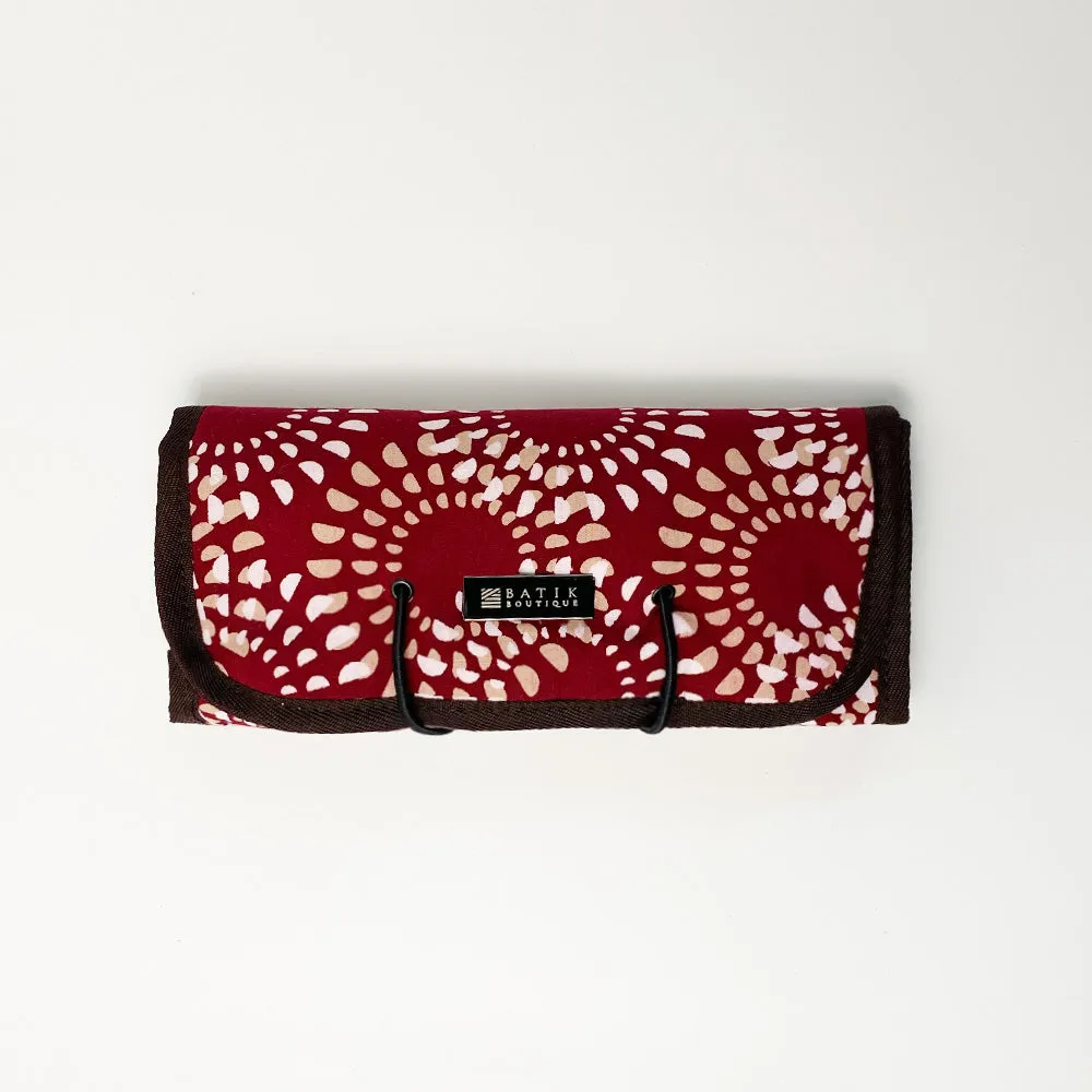 Batik Roll-Up Travel Pouch - Crimson Lunar