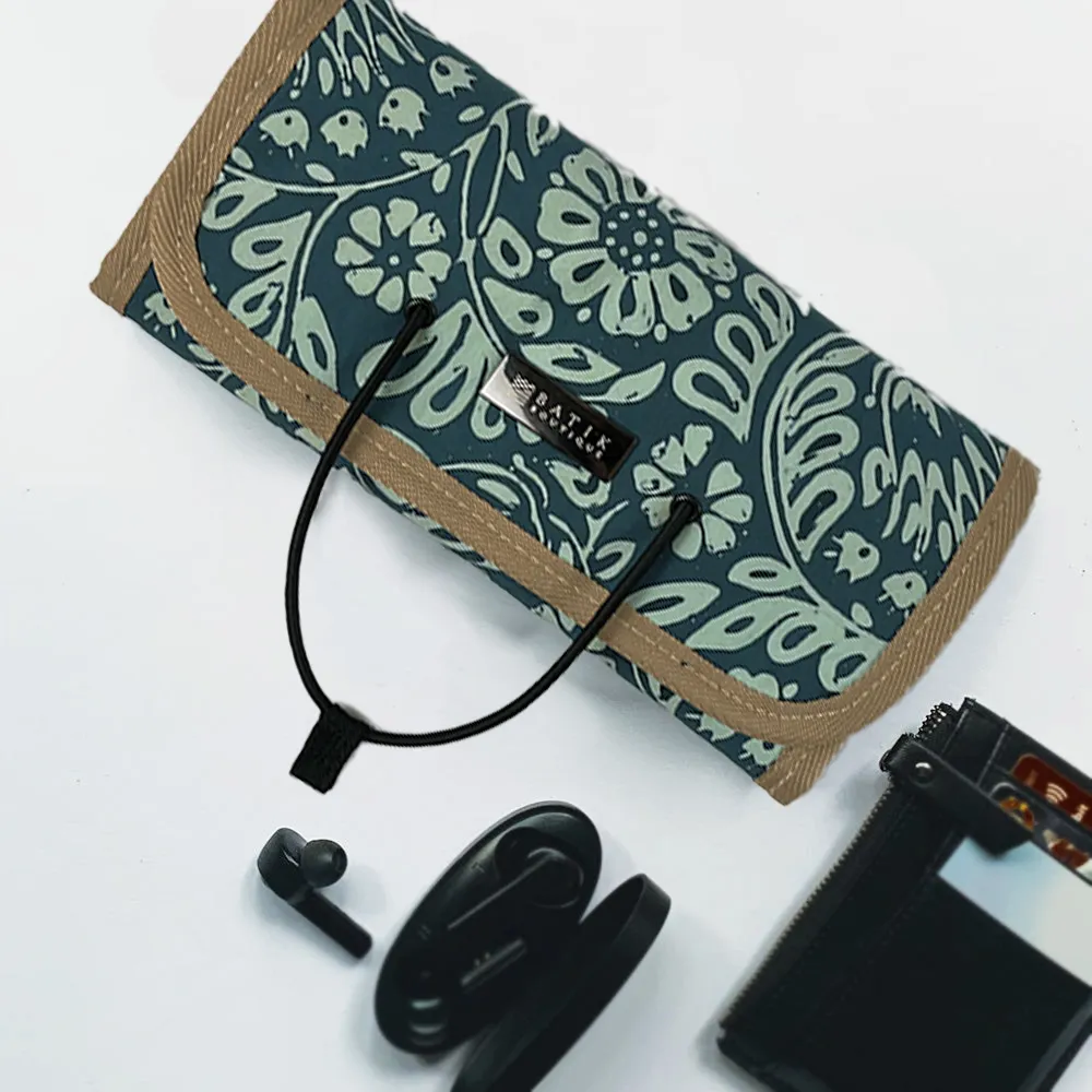 Batik Roll-Up Travel Pouch - Teal Ukir