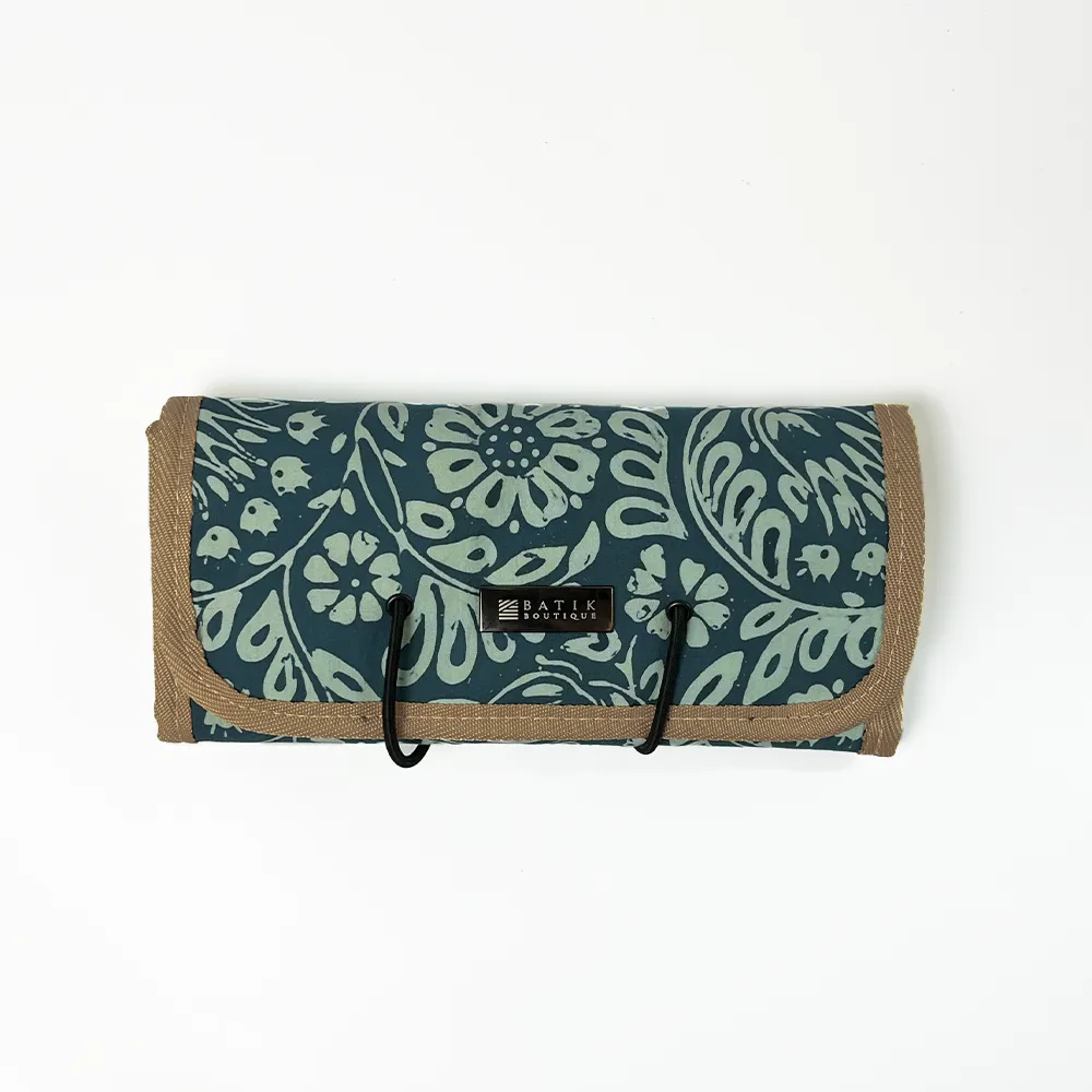 Batik Roll-Up Travel Pouch - Teal Ukir