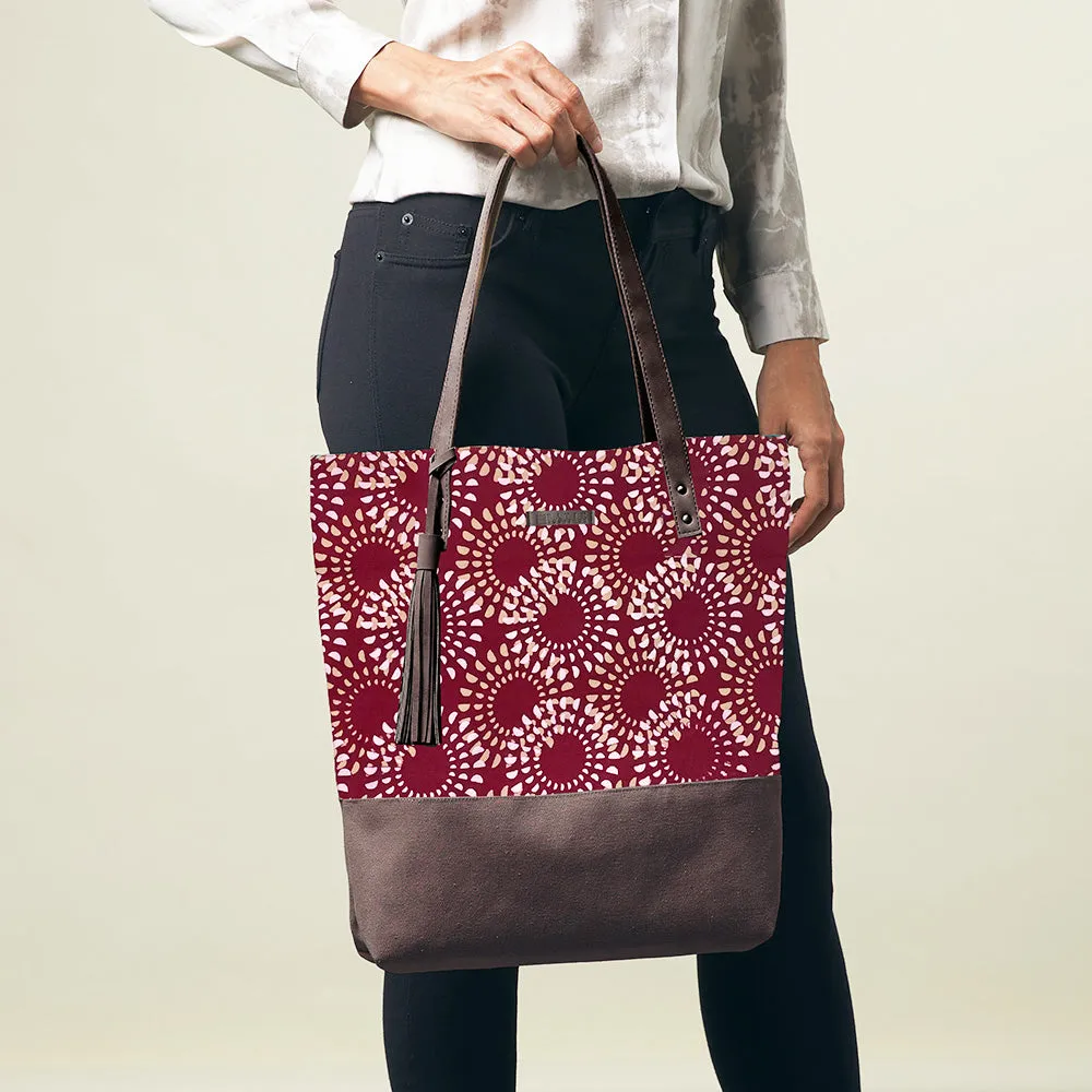 Batik Tote Bag (Canvas base) - Crimson Lunar