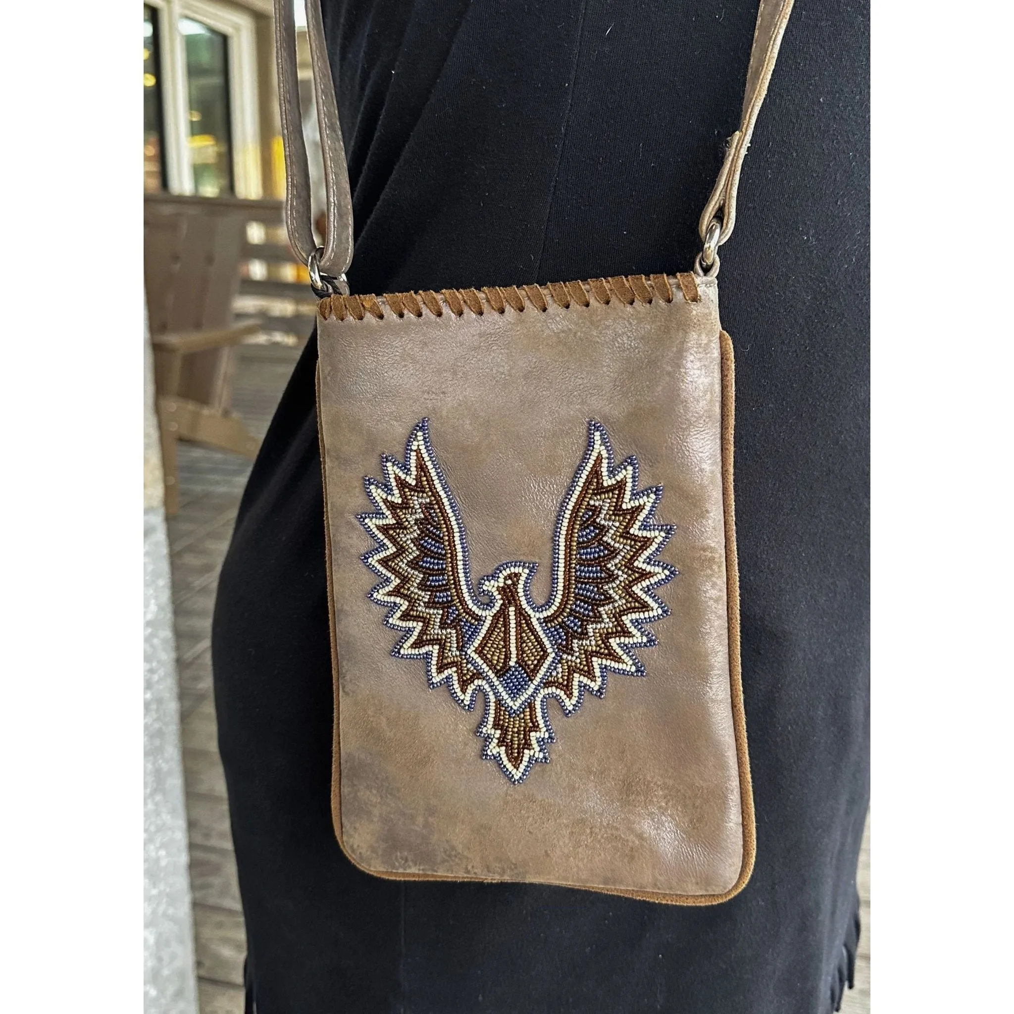 BEADED EAGLE CROSSBODY SILVER