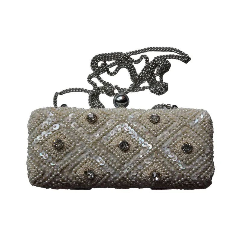 Beaded White Clutch Bag - Bridal