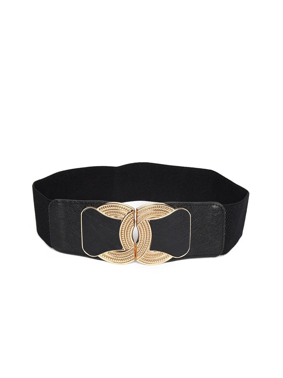 Berrylush Women Black Elastic Strap Golden Buckle Belt