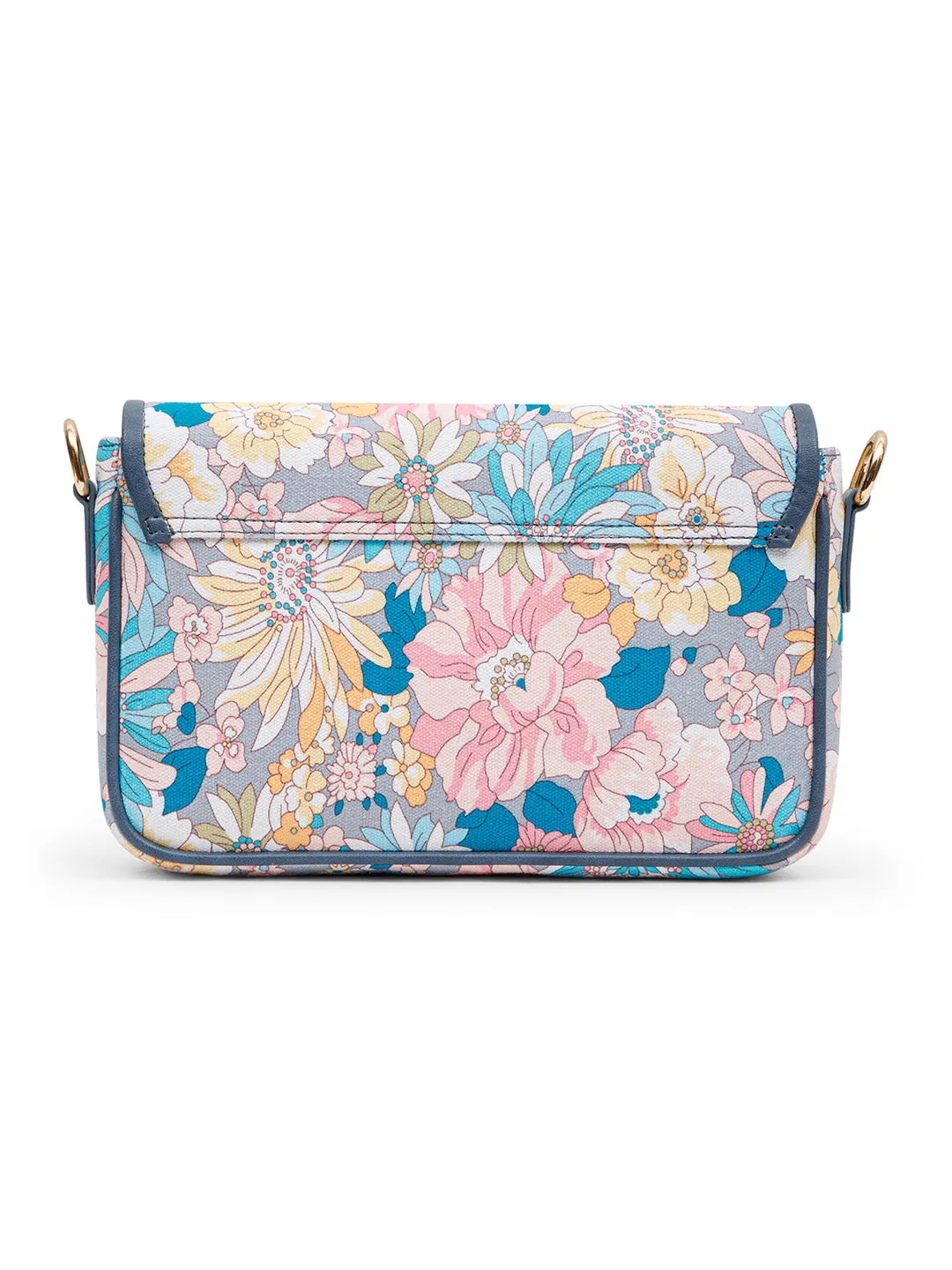 Berrylush Women Blue & Pink Floral Printed Cotton Detachable Sling Strap Structured Shoulder Bag