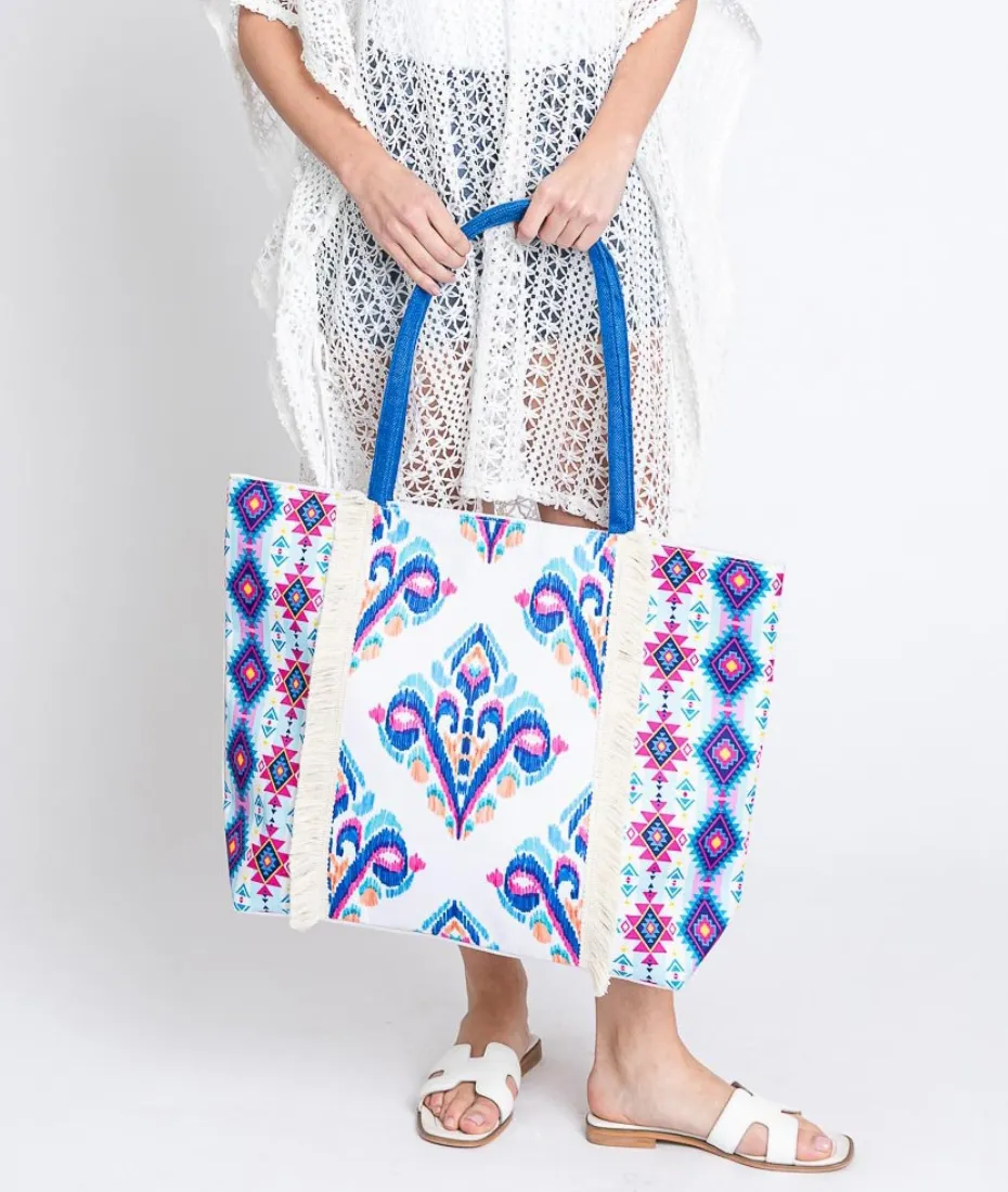 Boho Print Fringe Tote Bag