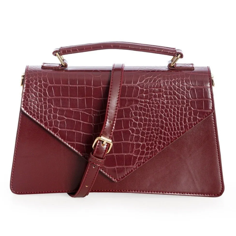 Brown Retro Crocodile Print Handbag