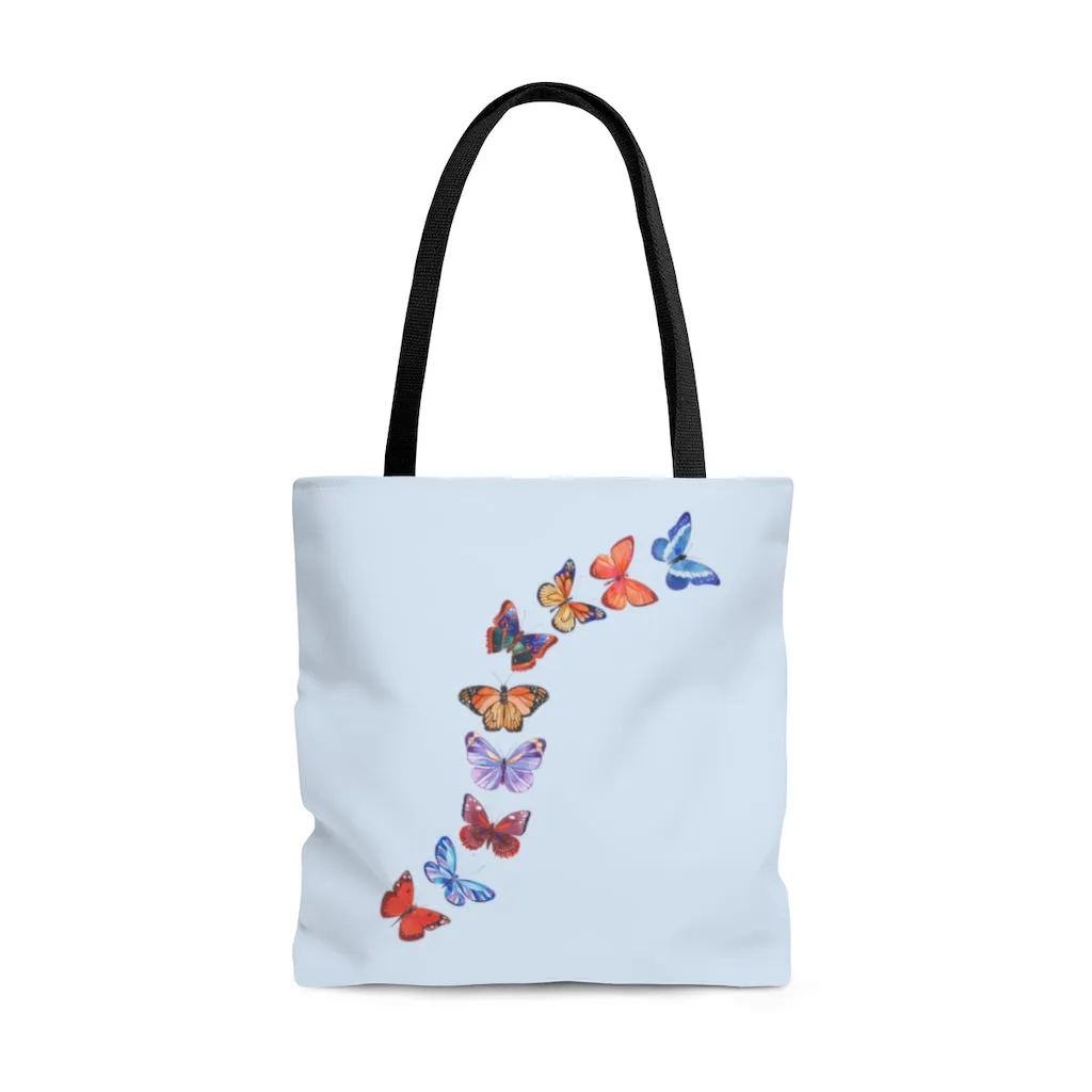 Butterflies in Flight Large "Light Blue" Tote Bag (Dual-Sided Design)