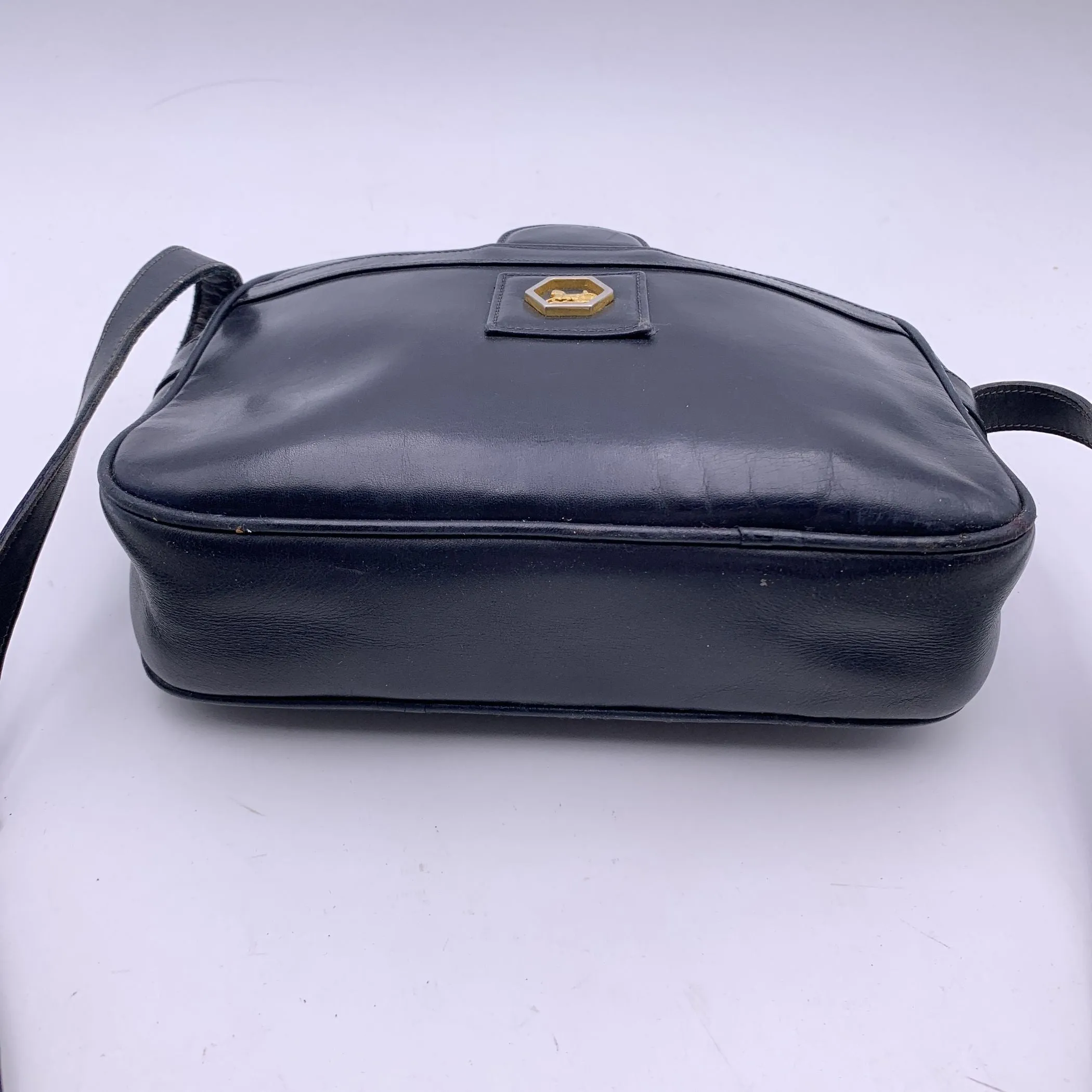 Celine Vintage Blue Leather Front Pocket Shoulder Bag