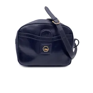 Celine Vintage Blue Leather Front Pocket Shoulder Bag