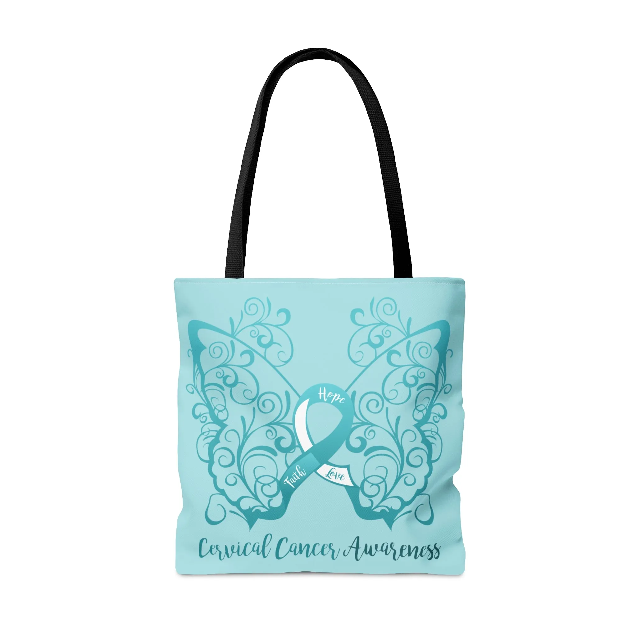 Cervical Cancer Awareness Filigree Butterfly Large "Light Teal" Tote Bag