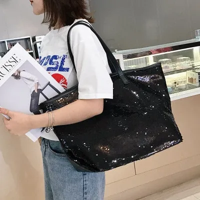 Colorful Sequin Beach Handbag Simple Shoulder bag Hot Sale Crystal Tote Female High capacity Shopping Bag Women Bags Designer