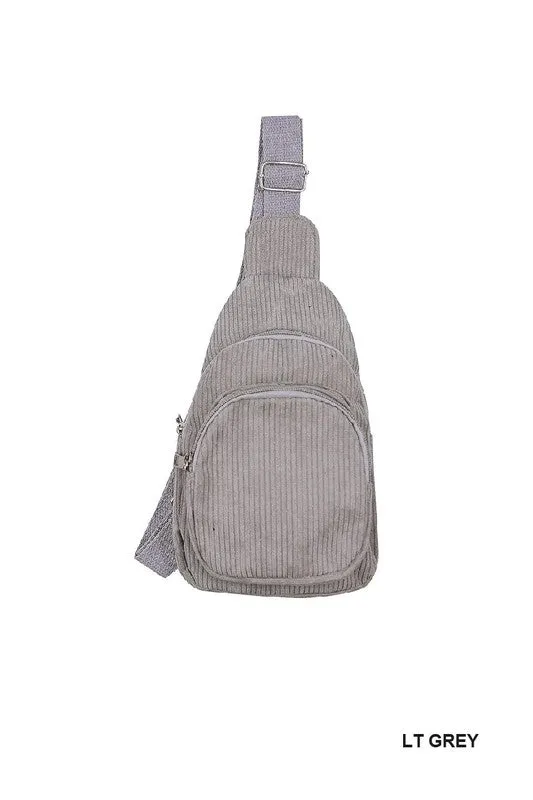 Corduroy Double Pocket Sling Bag