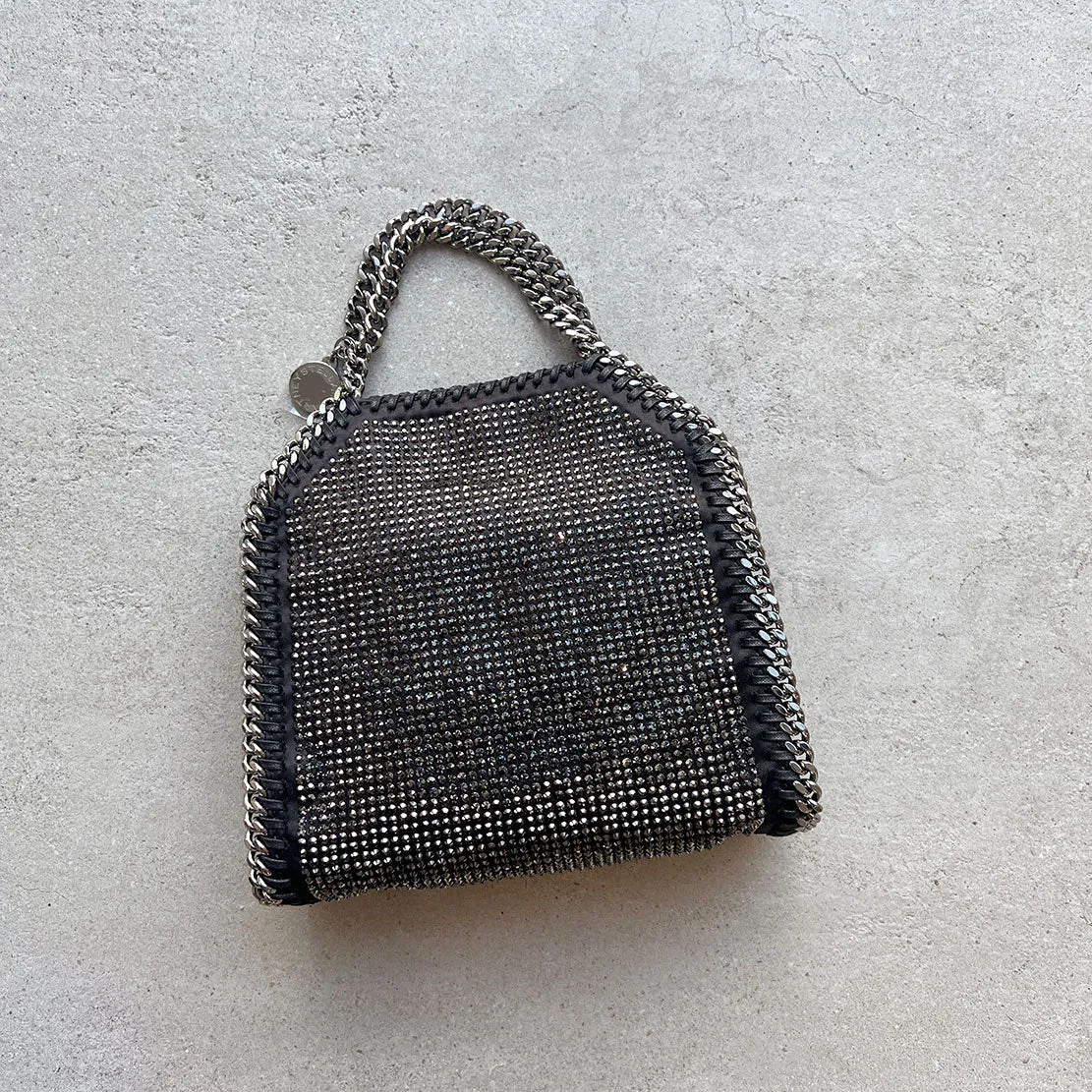 Falabella Tiny Tote Bag, Crystal Hotfix, Black/Hematite