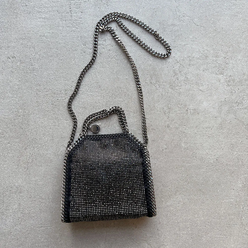 Falabella Tiny Tote Bag, Crystal Hotfix, Black/Hematite