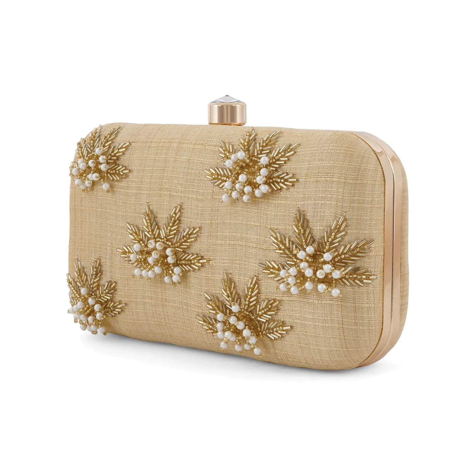 Floral Fiesta Gold Hand Embroidery Clutch