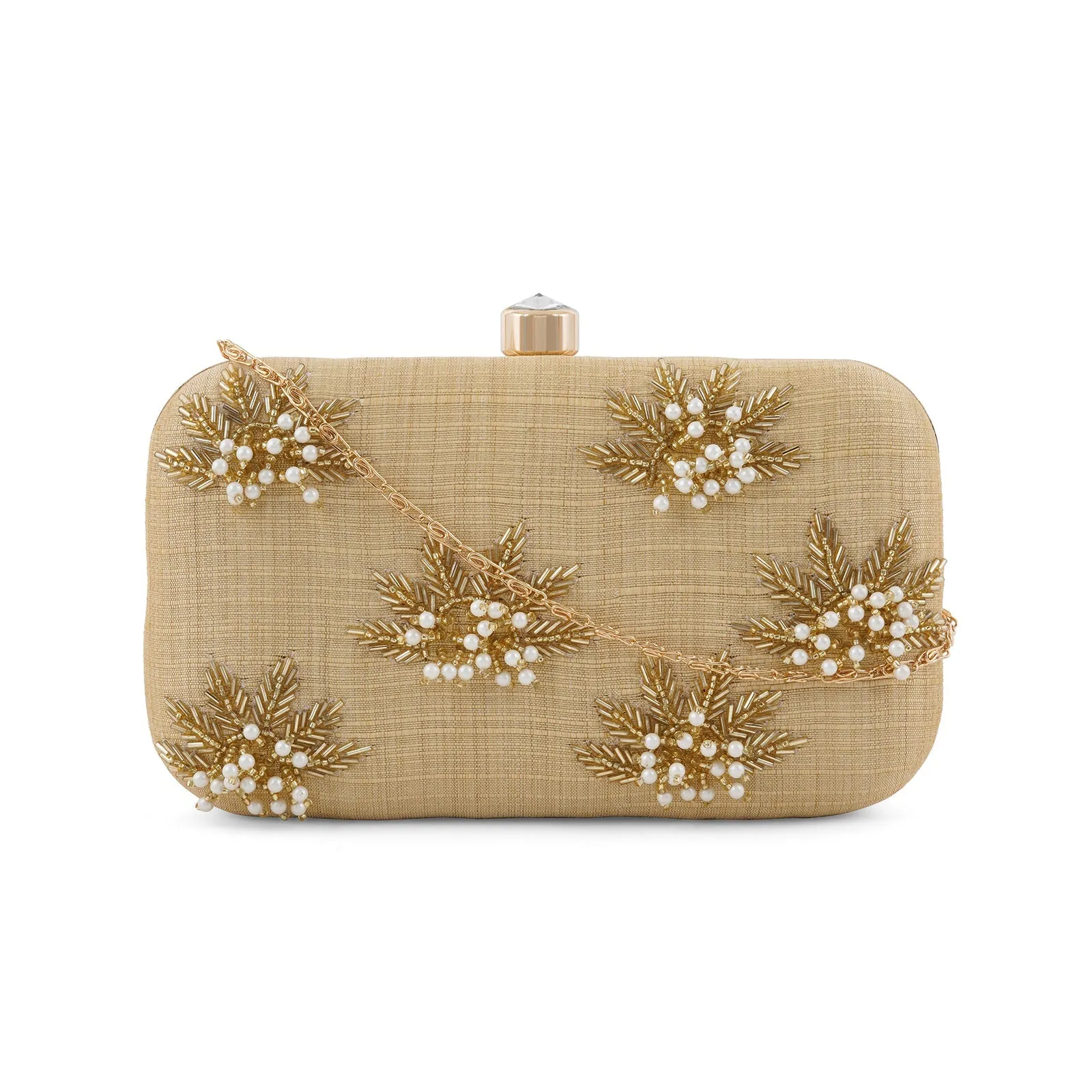 Floral Fiesta Gold Hand Embroidery Clutch