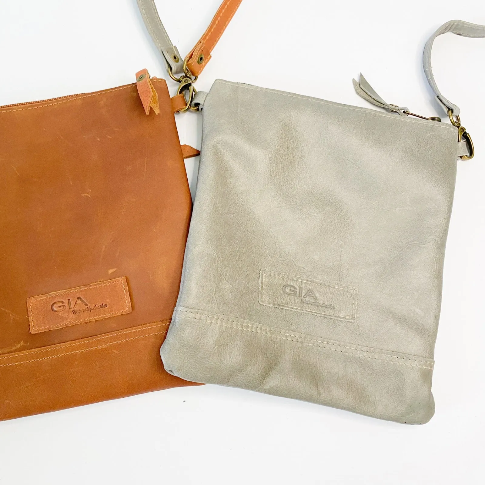 Gia leather taupe postman crossbody bag