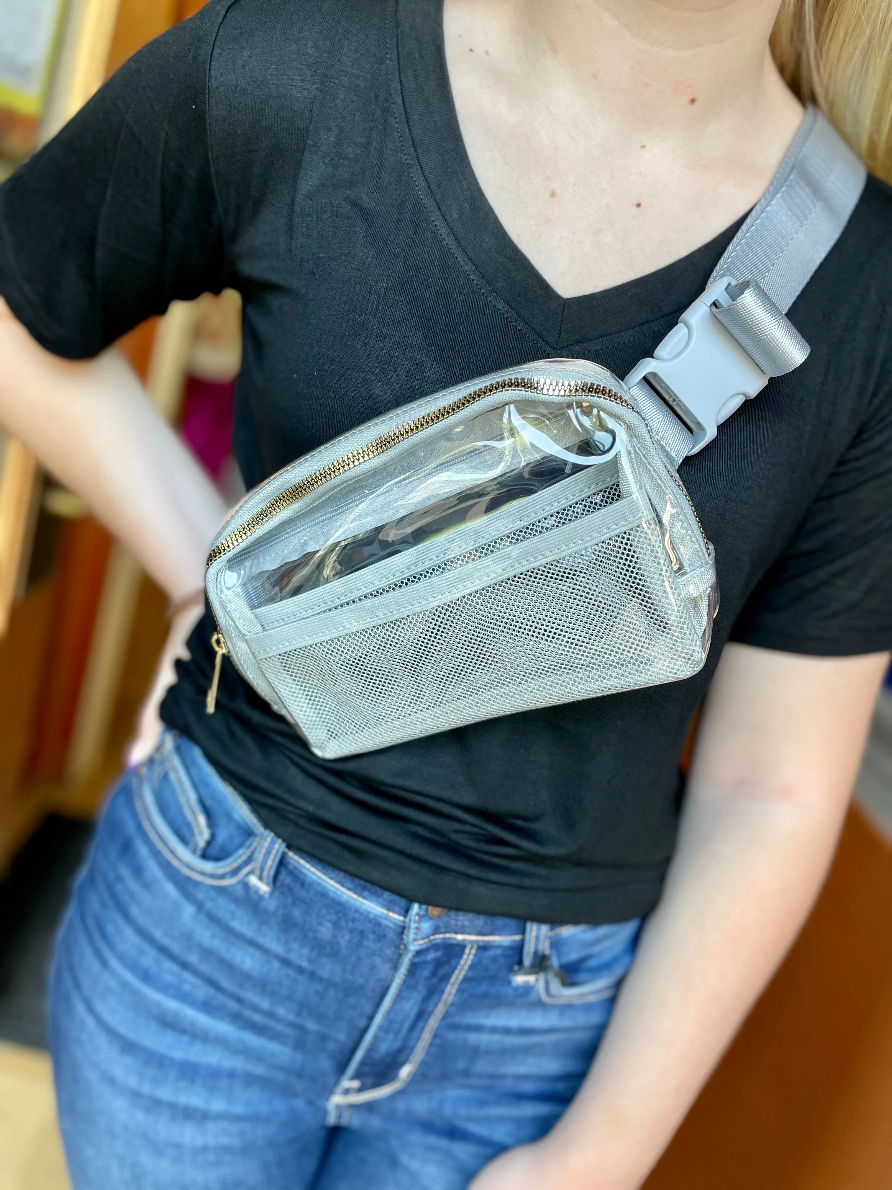 Grey Stadium Clear Belt Bag