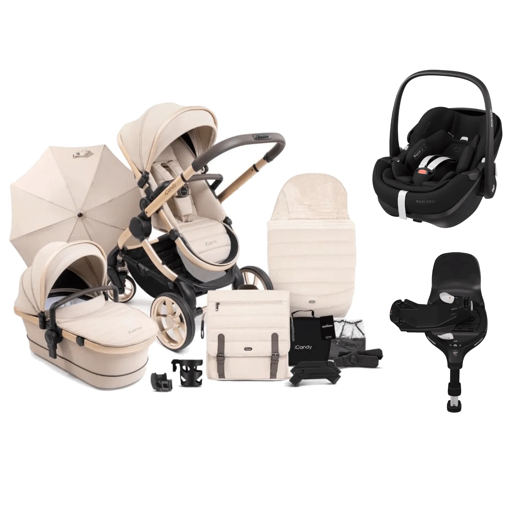 iCandy Peach 7 Maxi Cosi Pebble 360 PRO Complete Travel System Bundle - Biscotti