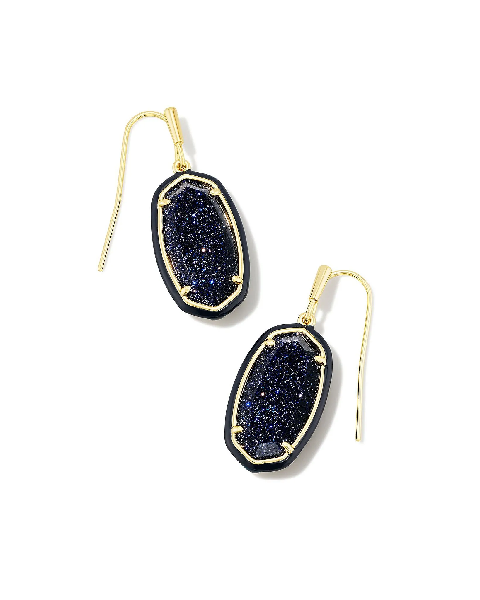 Kendra Scott Enamel Framed Dani Oval Dangle Earrings in Navy Goldstone and Gold