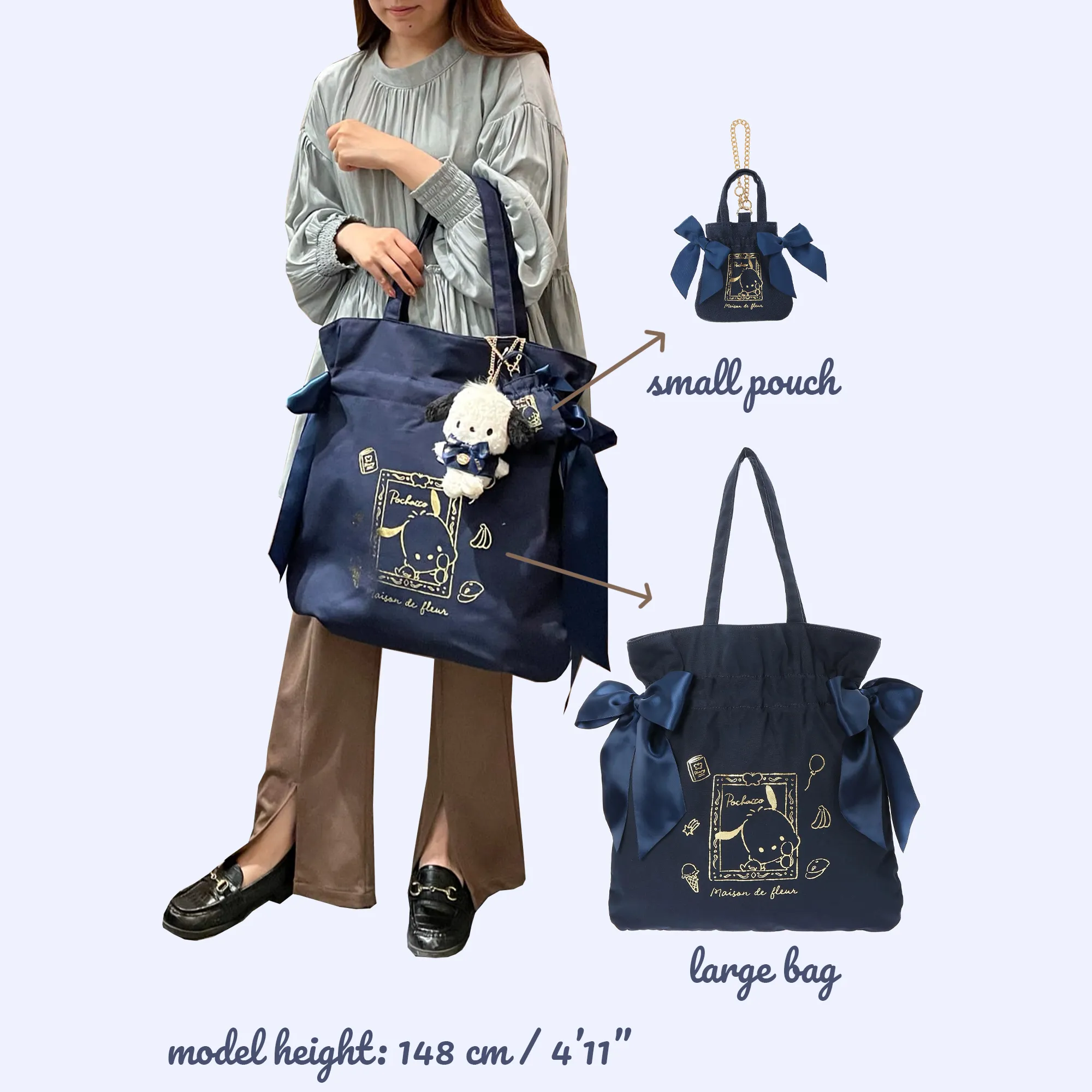 Kuromi x Maison de FLEUR Ribbon tote bag (Gingham Inner)