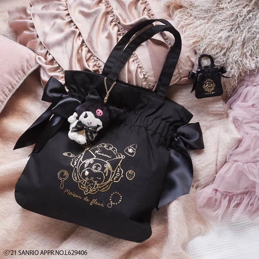 Kuromi x Maison de FLEUR Ribbon tote bag (Gingham Inner)