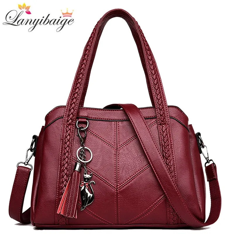 LANYIBAIGE Luxury Braided Strap Triangle Design Crossbody Tote Bag Handbag