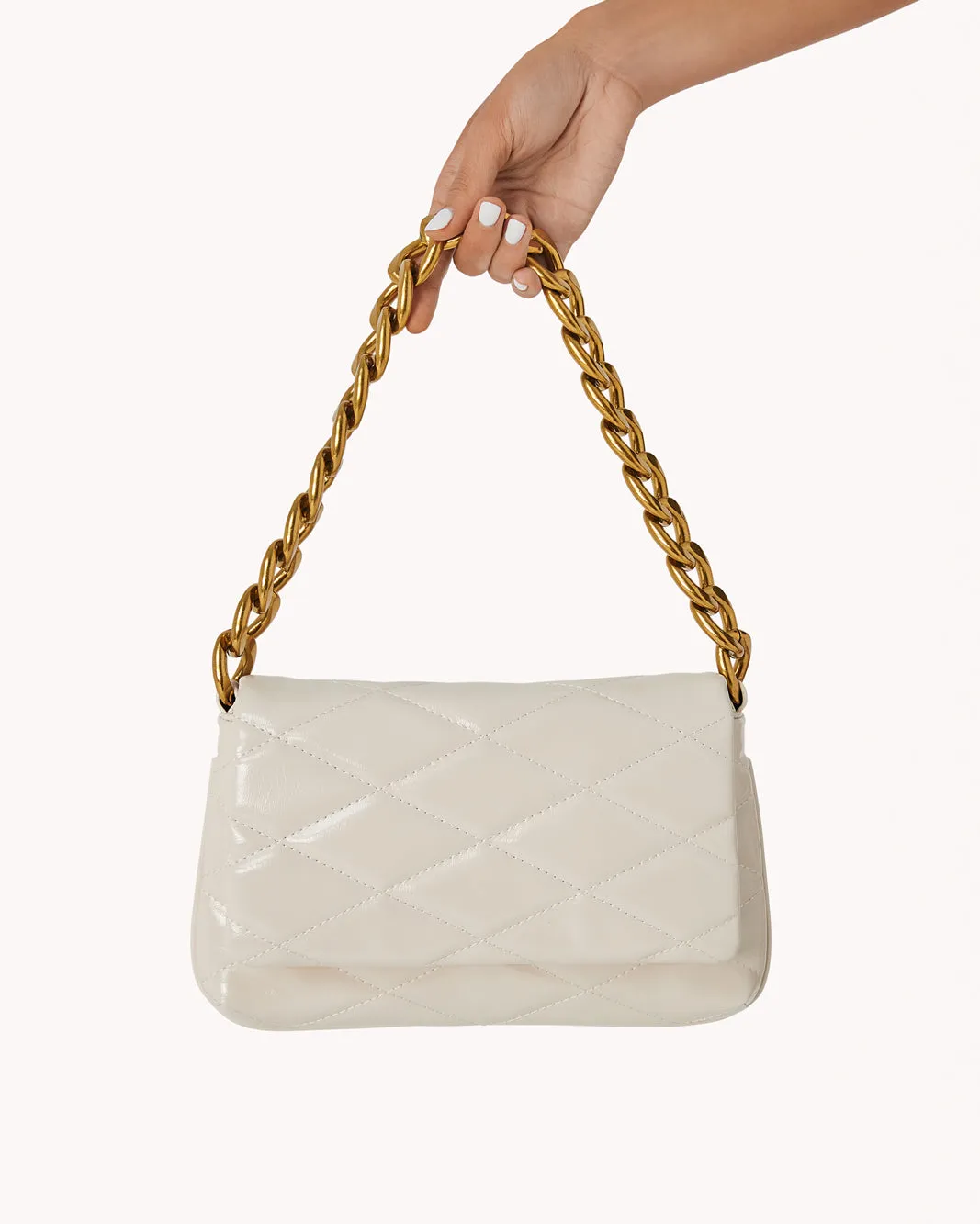 MAGNOLIA SHOULDER BAG - CHALK PATENT QUILTED