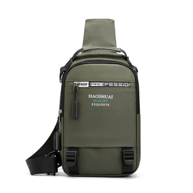 MANET Mens USB Charging Chest Bag Large Capacity Outdoor Shoulder Crossbody Bags Waterproof Backpack Male Sports Shoulder Bag