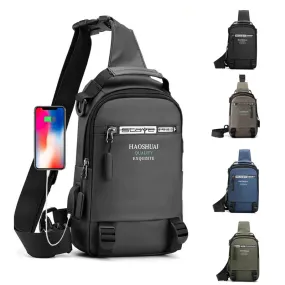 MANET Mens USB Charging Chest Bag Large Capacity Outdoor Shoulder Crossbody Bags Waterproof Backpack Male Sports Shoulder Bag