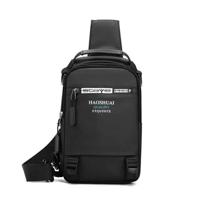 MANET Mens USB Charging Chest Bag Large Capacity Outdoor Shoulder Crossbody Bags Waterproof Backpack Male Sports Shoulder Bag