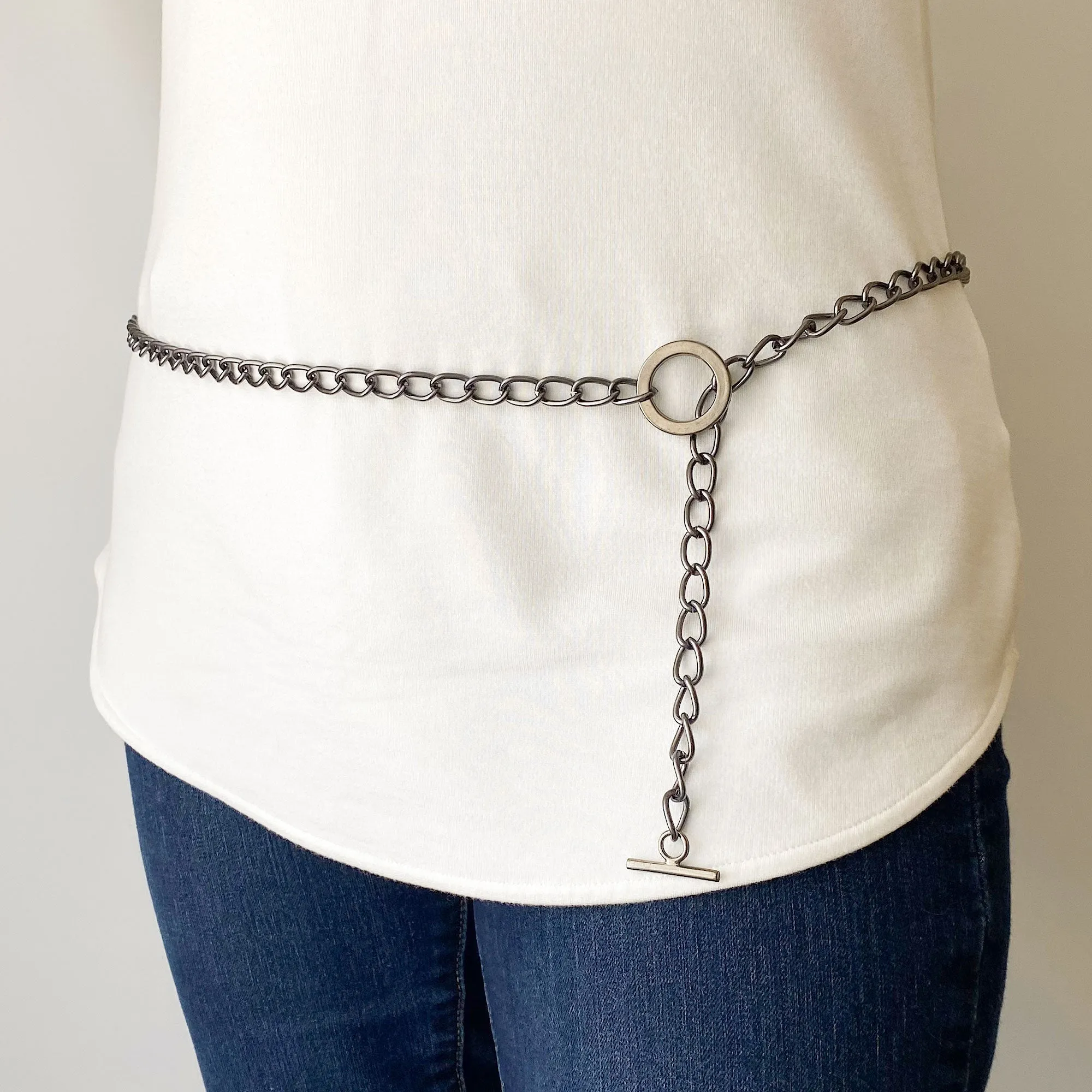 MARIBETH gun metal chain belt