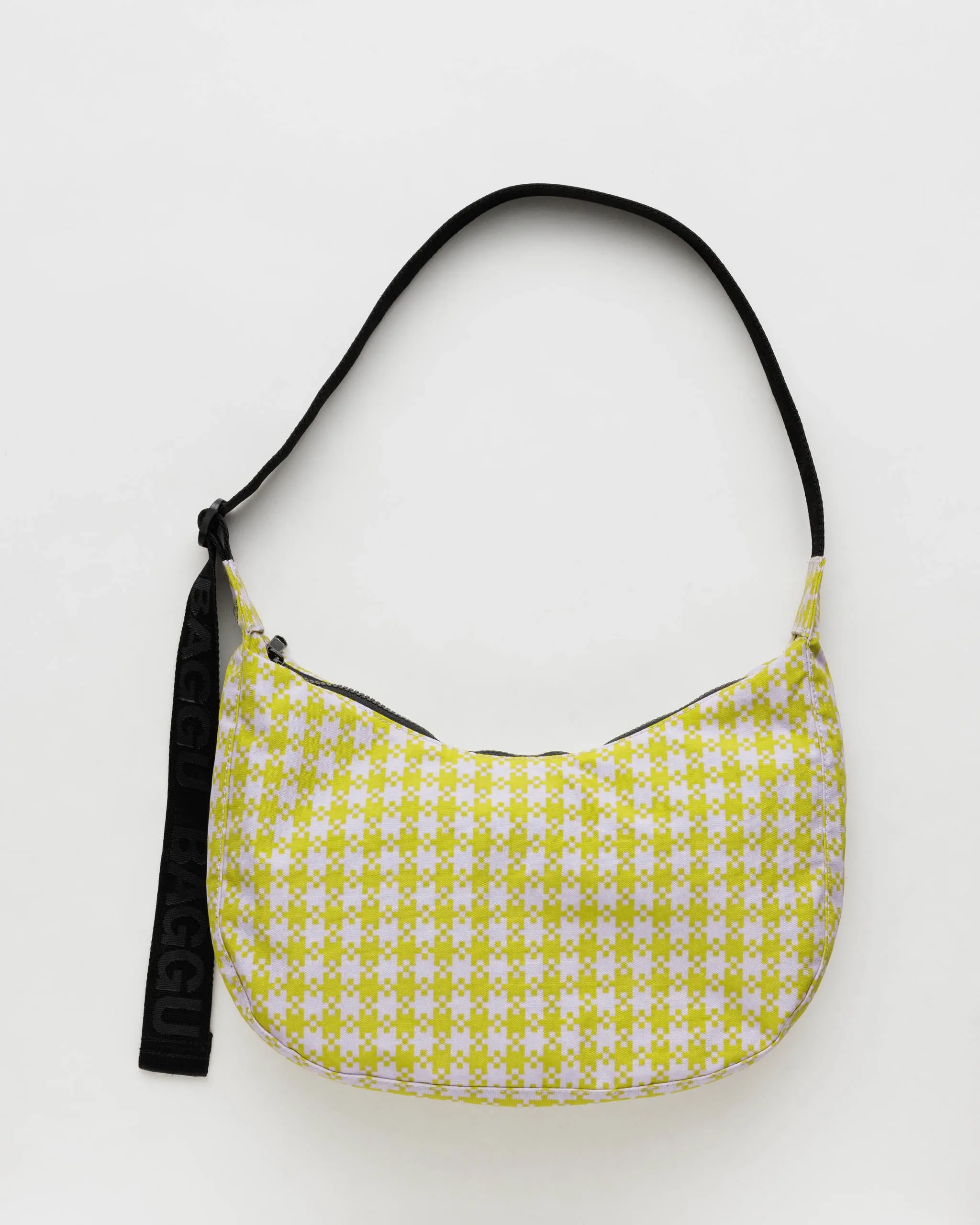 Medium Nylon Crescent Bag Pink Pistachio Pixel Gingham