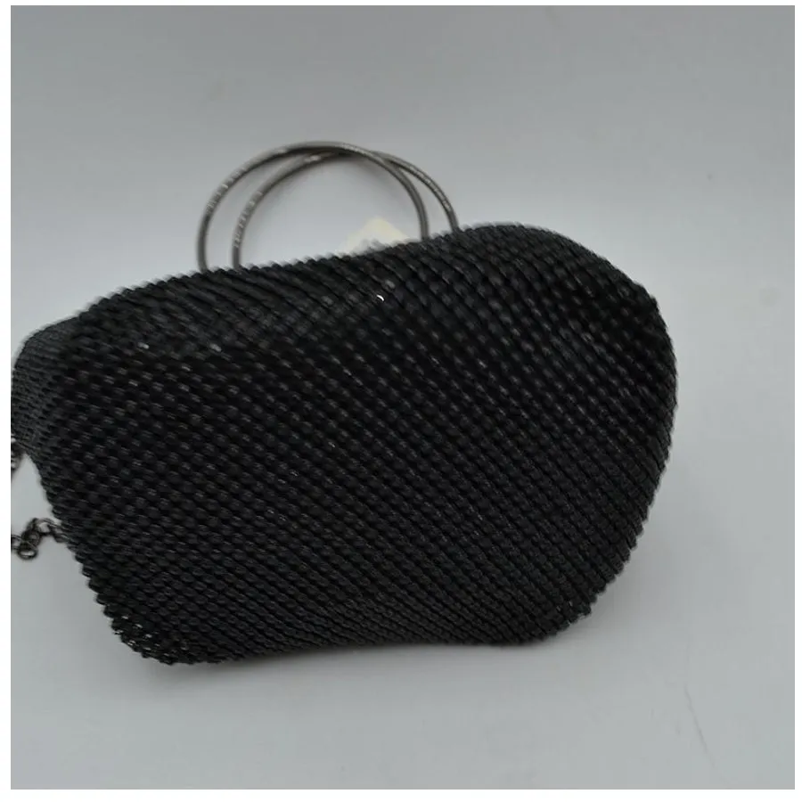 Metal mesh rhinestone chain crossbody bag - black