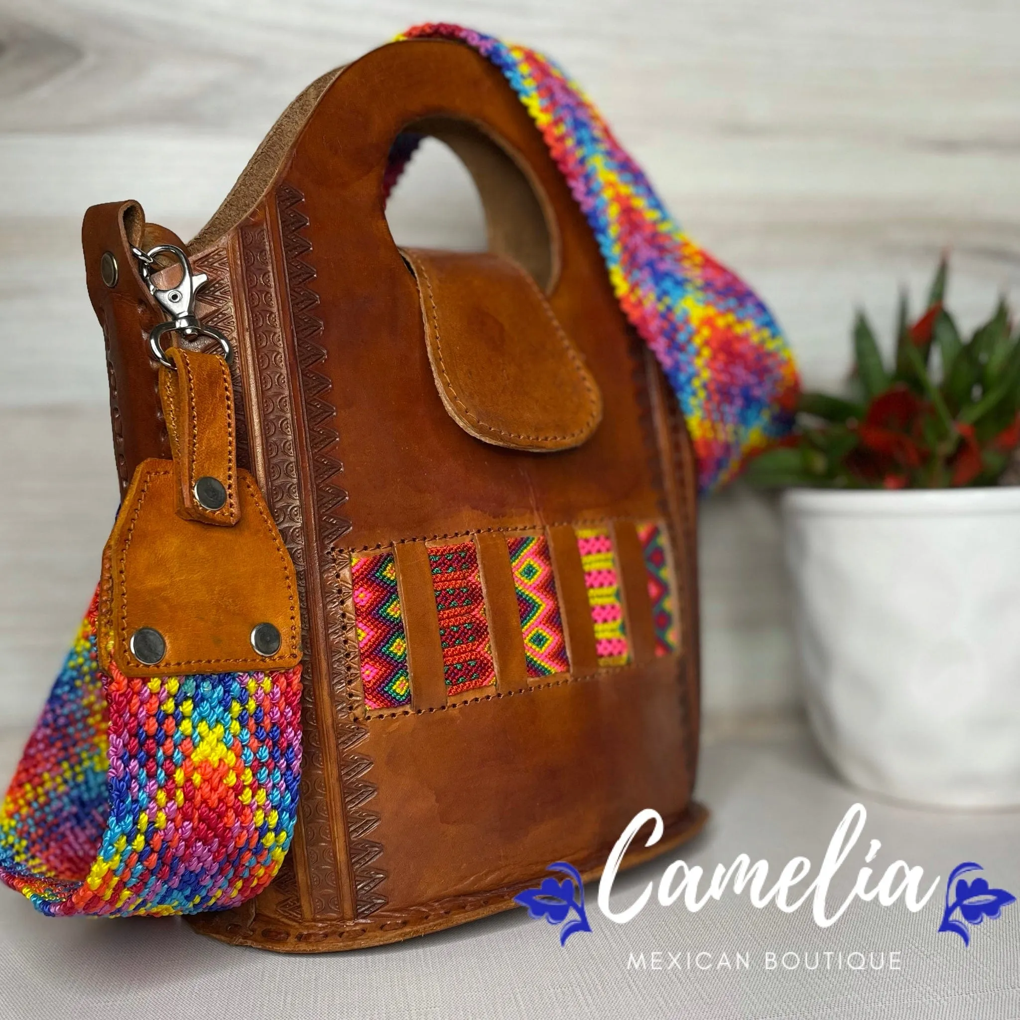 Mexican Leather Crossbody Bag - Hand Tooled Braid Detail