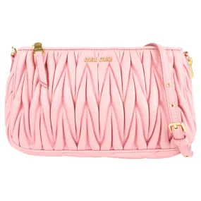 Miu Miu Pink Matelasse Leather Zip Pouch with Strap