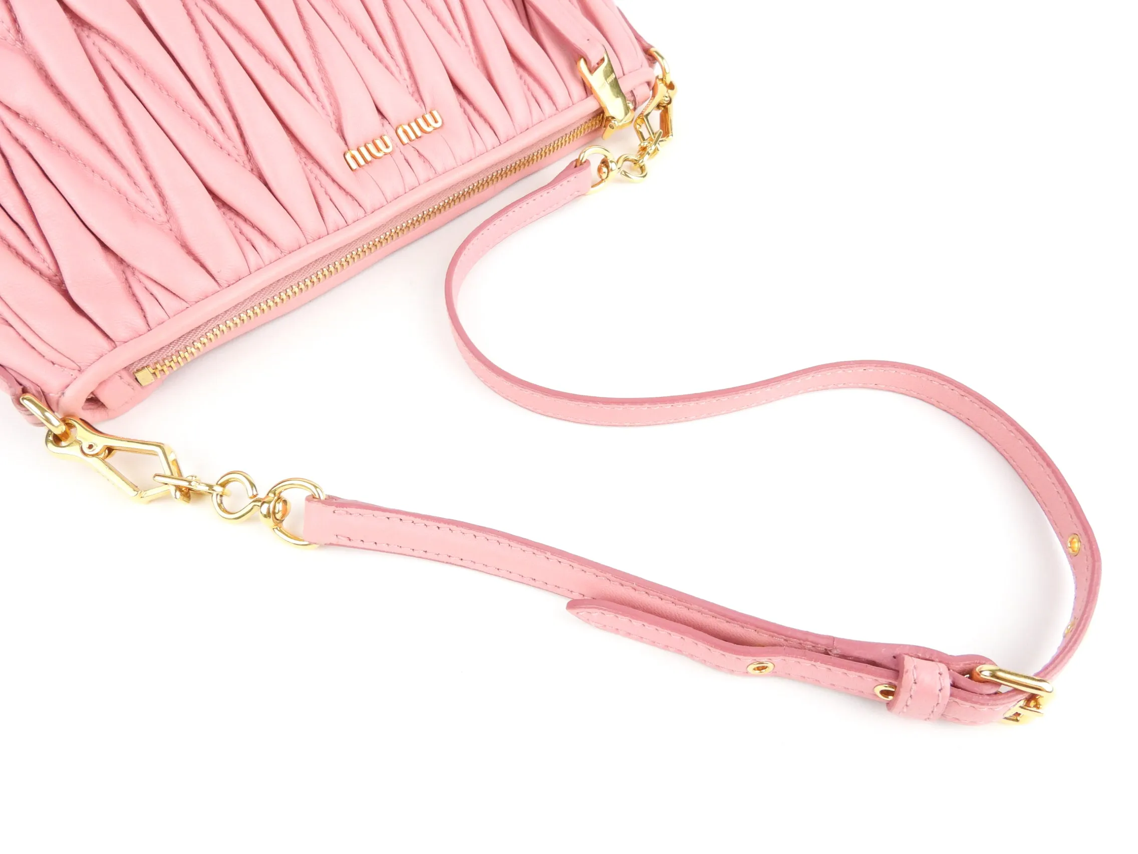 Miu Miu Pink Matelasse Leather Zip Pouch with Strap