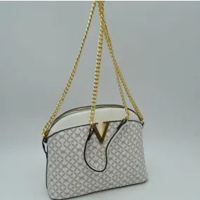 Monogram pattern chain crossbody bag - white