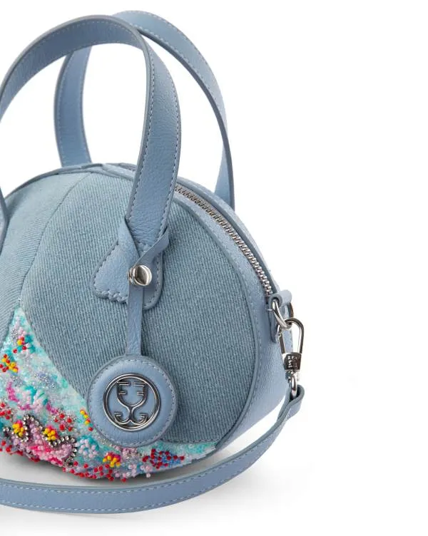 Oyster Crossbody In Denim And Leather : With Embellished Sequins - Limited Edition