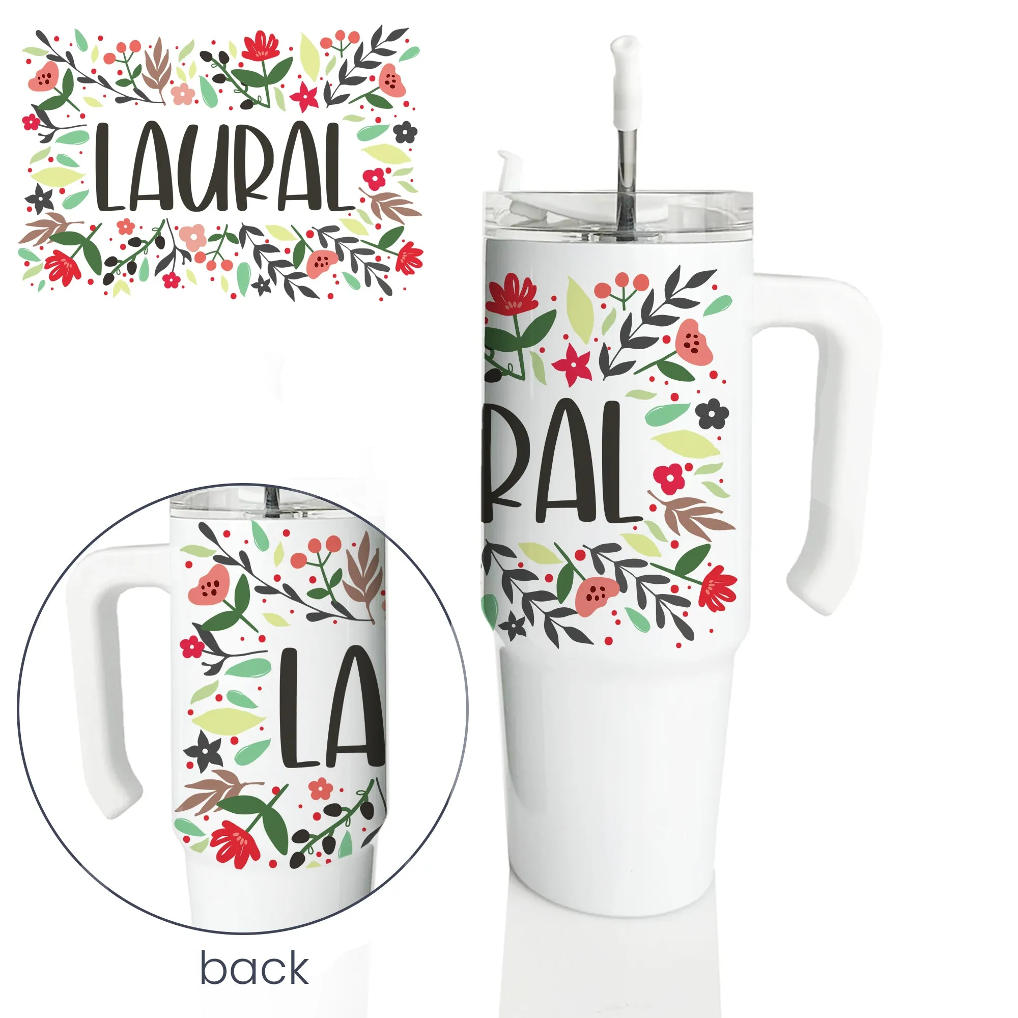 Personalized 30 oz FLORAL FRAME GrippyTumbler