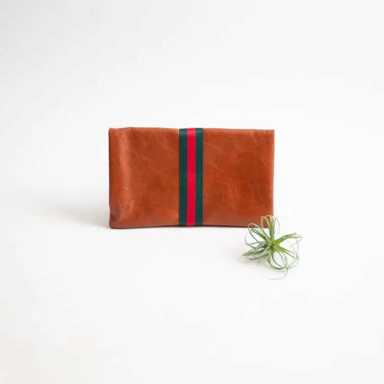 Preppy Stripe Foldover Clutch - Red/Green Stripe