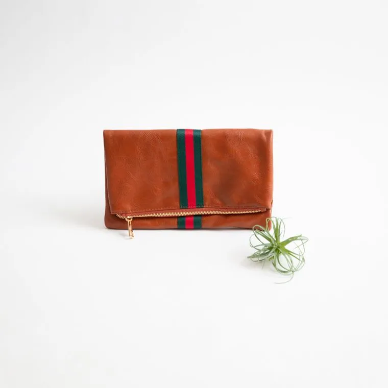 Preppy Stripe Foldover Clutch - Red/Green Stripe