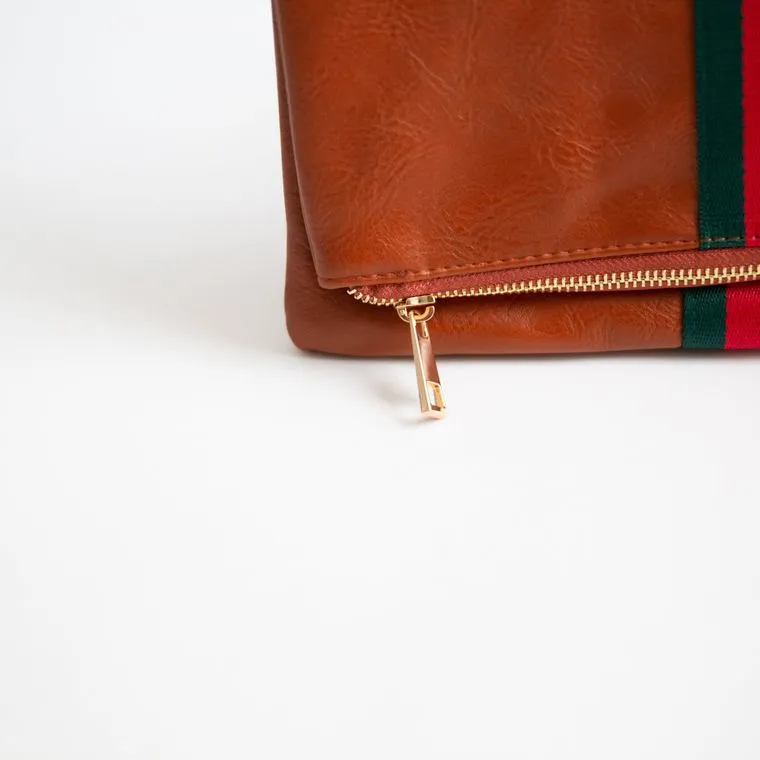 Preppy Stripe Foldover Clutch - Red/Green Stripe