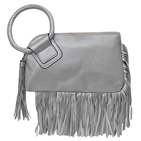 Silver NGIL Faux Leather Fringe Wristlet