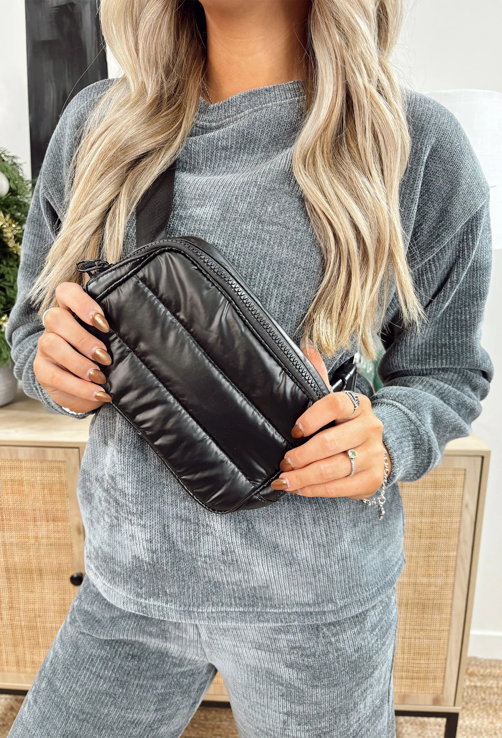 Tori Quilted Belt Bag in Black