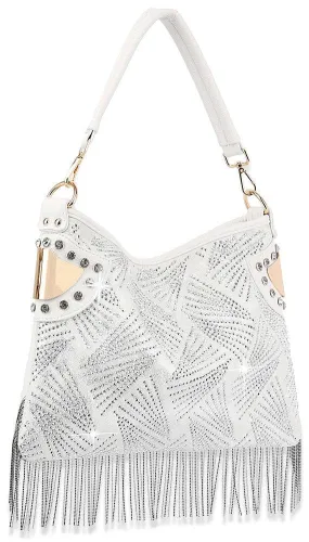 White Rhinestone Fringe Handbag